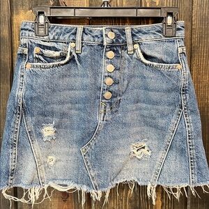 Free People We The Free Denim Mini Skirt 25 Distressed Boho Festival Western Y2K